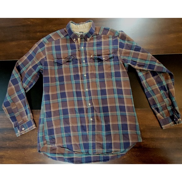 Panhandle Slim Other - Vintage Rough Stock Panhandle Slim sz 15 1/2 -34 Brown Blue Plaid Button Shirt